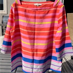 LOFT Striped Boatneck Top in Pink, Coral, Yellow & Blue